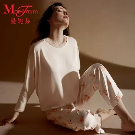 【玉兰纺缎蝙蝠衫】曼妮芬家居服套装睡衣女士舒适起居服20310928图片
