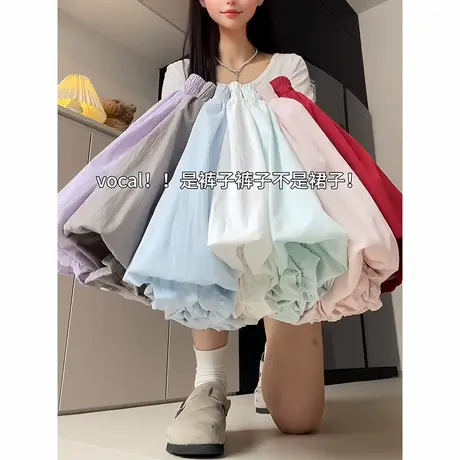 多巴胺花苞短裙女夏季薄2025新款高腰a字显瘦小个子蓬蓬半身裙子图片