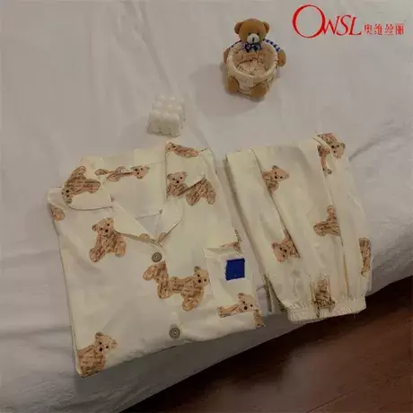 春秋季睡衣情侣款一男一女长袖棉高级感可爱小熊家居服套装秋冬图片