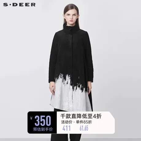 sdeer圣迪奥冬季时尚高领撞色印花灯芯绒大衣女S21481704图片