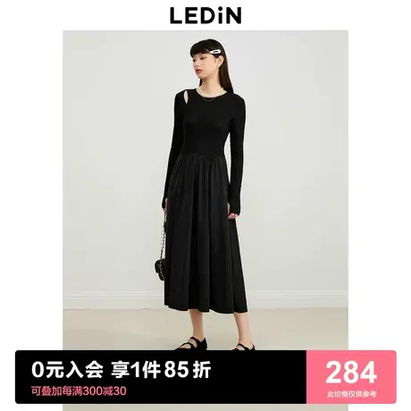 [预]乐町针织拼接长袖连衣裙23年秋季新款肩部镂空设计气质内搭裙图片