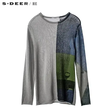 sdeerhe圣迪奥休闲时尚多色晕染图案自然卷边造型针织衫H16173562图片