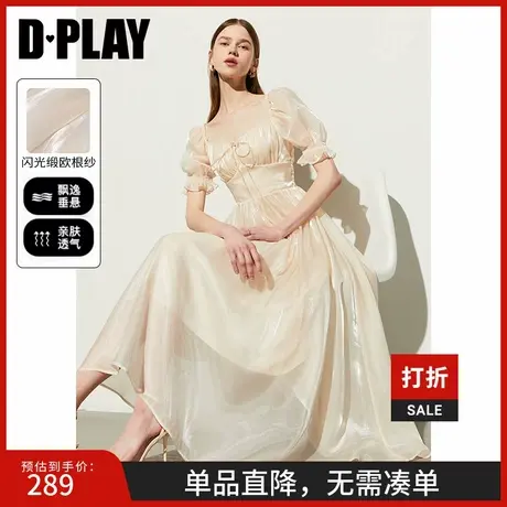 DPLAY【惠品】2025年夏季法式方领连衣裙女蝴蝶结公主裙沙滩裙图片