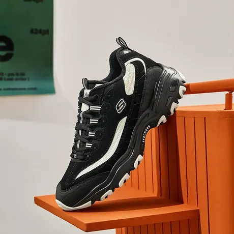 Skechers斯凯奇春夏季男熊猫鞋黑色加绒老爹鞋厚底增高休闲运动鞋图片