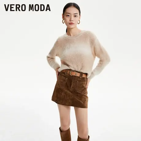 Vero Moda奥莱半身裙夏季新款优雅时髦高腰猪剖层革真皮裙子流行图片
