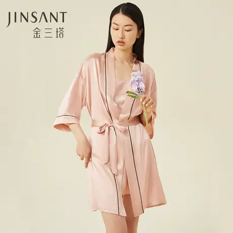 金三塔100%桑蚕丝 丝滑亲肤 婚庆红色睡袍女士家居服图片