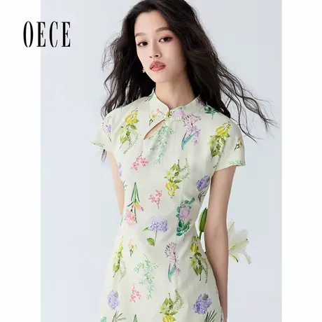 Oece新中式碎花连衣裙夏季新款女装温柔风印花旗袍设计感收腰显瘦图片