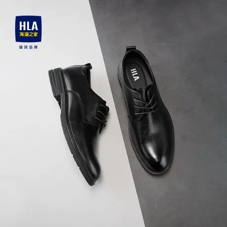 HLA/海澜之家头层牛皮正装皮鞋2024新款抽绳系带压花绅士鞋子男图片