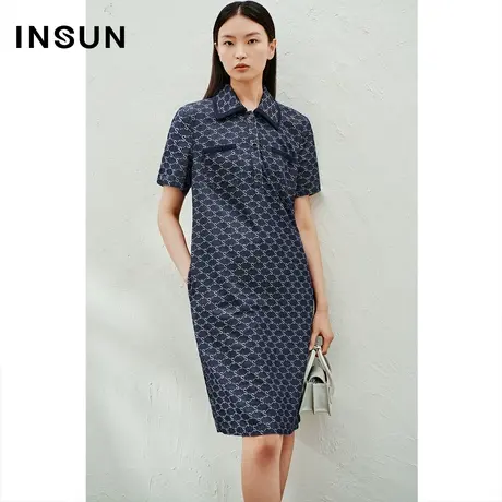 INSUN恩裳线上专选夏季撞色边直筒Polo连衣裙图片
