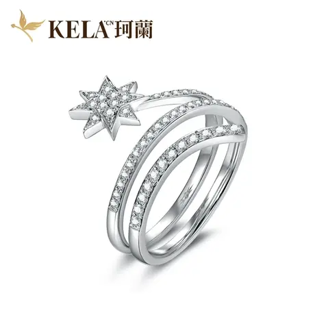珂兰钻石 白18K金钻石戒指女群镶钻戒时尚个性真钻戒指女戒zs图片