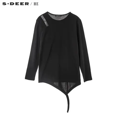 sdeerhe圣迪奥创意个性下摆单边印花装饰长袖T恤针织衫H16170208图片