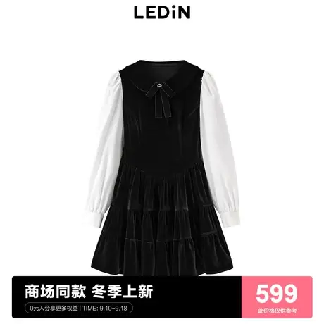 【商场同款】乐町甜美拼接娃娃裙2023年秋冬新款小黑裙C1FAD4209图片