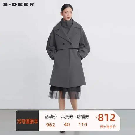 sdeer圣迪奥女装时尚翻立领收腰长款羽绒服S22482405图片