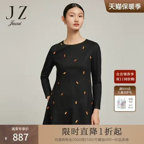 JZ玖姿商场同款刺绣女装2022冬季新款羊毛针织连衣裙JWBD50027图片