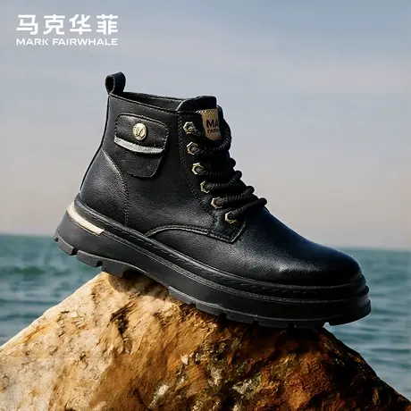 马克华菲马丁靴新款男士黑色皮靴户外耐磨工装靴休闲伞兵靴男靴子图片