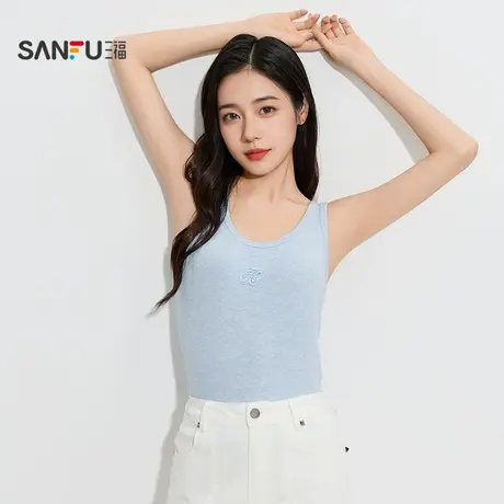 三福 女秋季轻暖立体刺绣宽肩背心 柔软宽松外穿内搭上衣504680图片