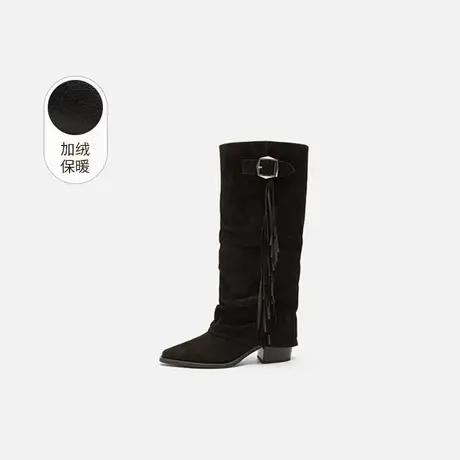 奥莱专供Nine West/玖熙2025年加绒时装靴女流苏长靴高跟堆堆靴女商品大图
