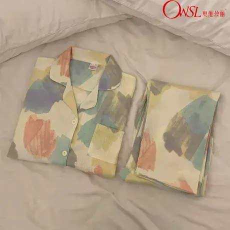 日系奶油风睡衣女春秋季长袖棉感网红家居服可外穿图片