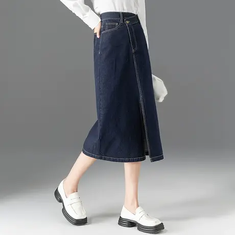 高腰牛仔半身裙女中长款开叉裙子春季2023新款妈妈半裙显瘦工装裙图片