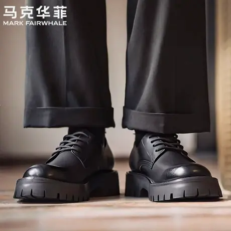 马克华菲官方旗舰店皮鞋男款春季真皮正品高档品牌增高厚底德比鞋图片