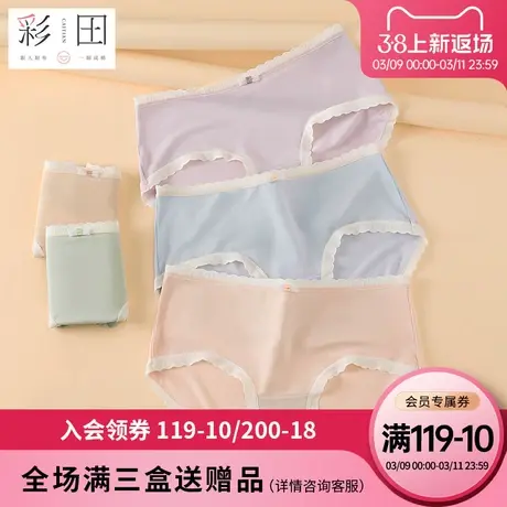 彩田女士夏季莫代尔纯色蝴蝶结柔软轻盈透气抗菌底裆中腰三角内裤图片