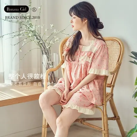 Bananagirl睡衣女夏季纯棉短袖短裤碎花套装女士可外穿家居服韩版图片