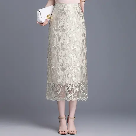 优雅蕾丝刺绣包臀半身裙女春夏2025新款高腰修身一步裙开叉中长裙图片
