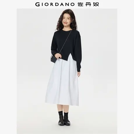 佐丹奴假两件连衣裙女秋季新款拼接好看宽松圆领长袖裙子05465855图片