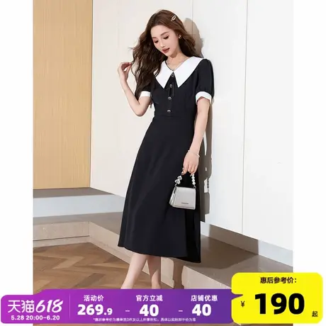 唐狮2025新款女夏衬衫撞色短袖长款连衣裙小个子翻领气质休闲l3图片