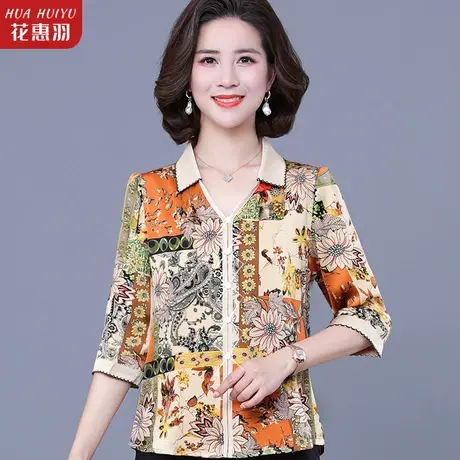 中年妈妈夏装短袖衬衫2023新款中老年女夏季时尚翻领小衫洋气上衣商品大图