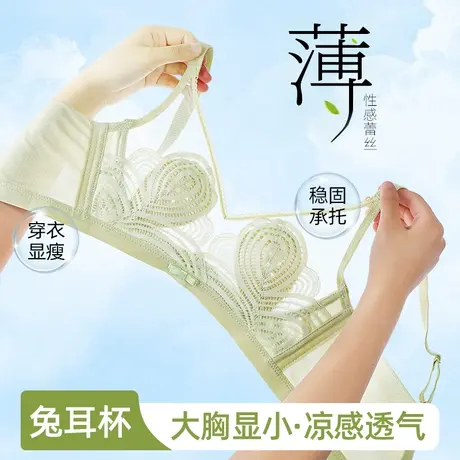 兔耳朵内衣女大胸显小夏季薄款透气聚拢防下垂性感蕾丝美背文胸罩图片