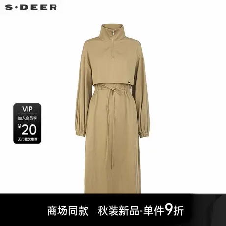 【商场同款】sdeer圣迪奥女时尚立领收腰拼接长袖连衣裙S25381221图片