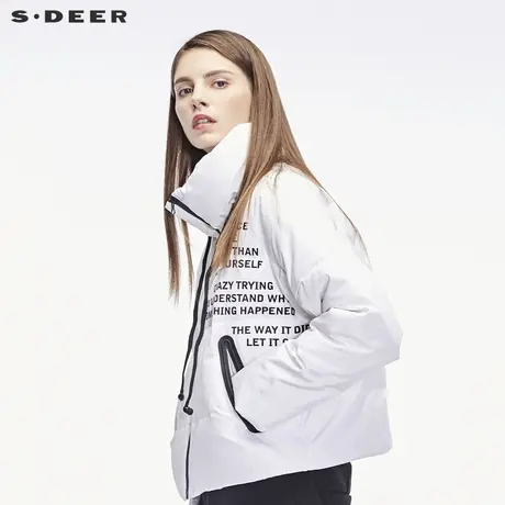 sdeer圣迪奥2018冬装新款撞色字母立领短款白色羽绒服女S18482472商品大图