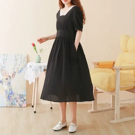 胖妹妹夏装法式优雅气质小女人裙 加大码2023新款花边拼接连衣裙图片