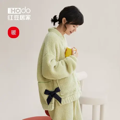 红豆居家暖感珊瑚绒睡衣女加厚法兰绒保暖家居服外穿套装秋冬商品大图