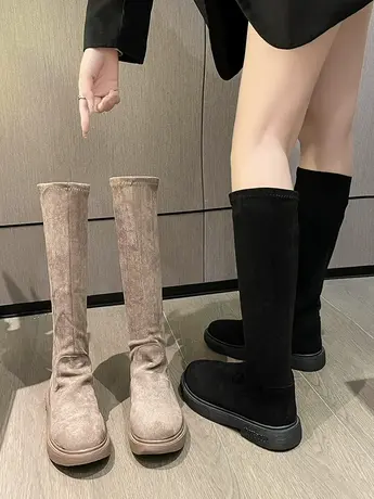 长靴女不过膝低跟瘦瘦靴2023秋冬新款英伦风显瘦弹力靴女马丁靴子商品大图