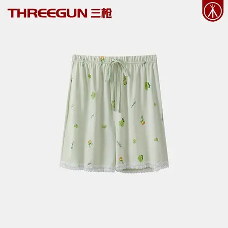 三枪100%纯棉女士家居裤薄款全棉少女睡裤五分短裤蕾丝边春夏外穿图片