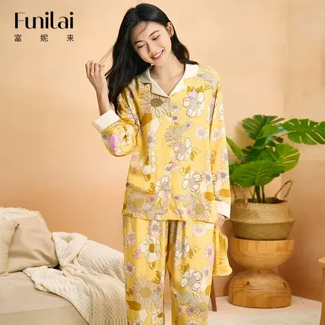富妮来优雅花朵仿真丝睡衣女款秋季新款高级透气宽松可外穿家居服商品大图