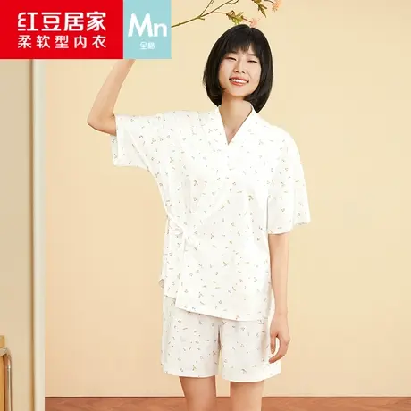 红豆居家睡衣女2023年新款短袖短裤棉质和服薄款夏季家居服套装图片
