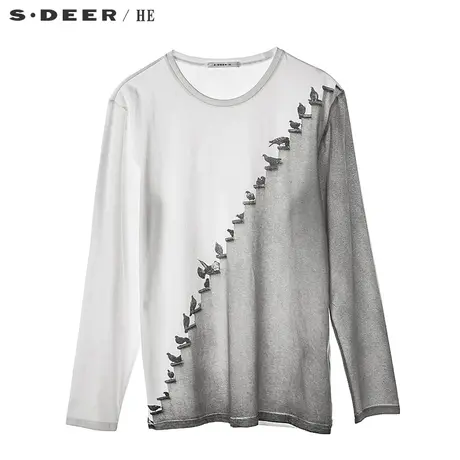 sdeerhe圣迪奥创意趣味印花图案装饰圆领长袖T恤针织衫H16170285图片