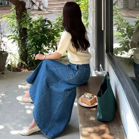 纯诗曼春夏高腰牛仔裙半身裙女中长款新款长裙包臀a字小个子裙子图片