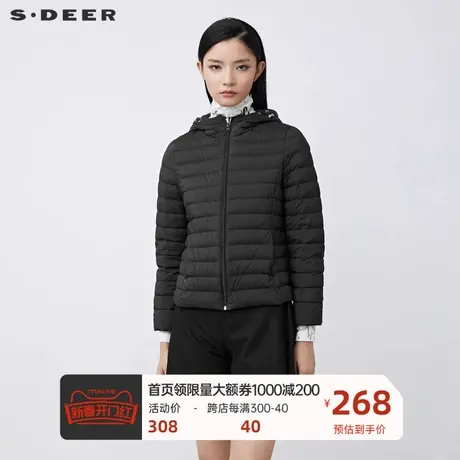 sdeer圣迪奥女装时尚高领连帽轻薄短款羽绒服S21482403图片