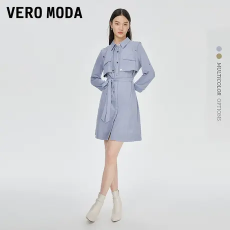 VeroModa连奥莱衣裙秋冬清仓气质通勤舒适工装风系带衬衫裙子女图片