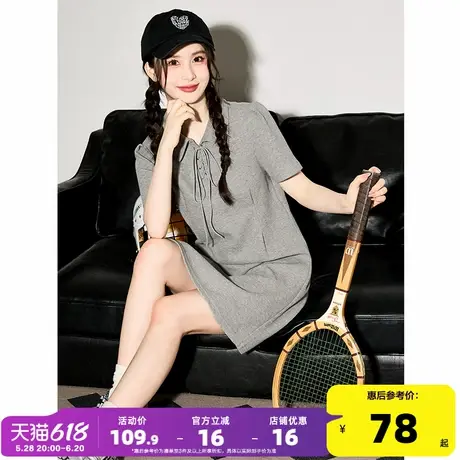 唐狮质感华夫格连衣裙2024新款女夏季Polo领裙子小个子休闲显瘦r5图片