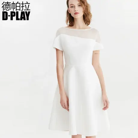 DPLAY德帕拉夏款欧美白色半露肩圆领高腰小白裙气质连衣裙图片