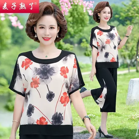 妈妈夏装洋气两件套装宽松运动短袖T恤上中老年人女装衣服40岁50商品大图