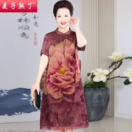 妈妈夏装连衣裙外穿阔太太冬新款洋气过膝打底长裙子中老年女装商品大图