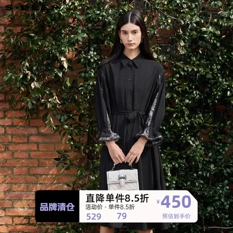 sdeer圣迪奥女装法式复古印花网纱收腰衬衫连衣裙S24161205图片