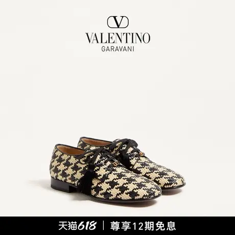 [早秋新品]华伦天奴VALENTINO男士 MJ BLUES千鸟格编织皮革德比鞋图片