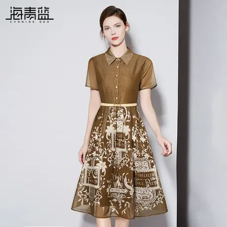 海青蓝 衬衫领连衣裙女2025年新款设计感小众时尚气质女装裙子夏图片
